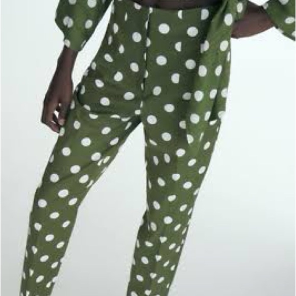 Zara Green Linen Polka Dot Trousers